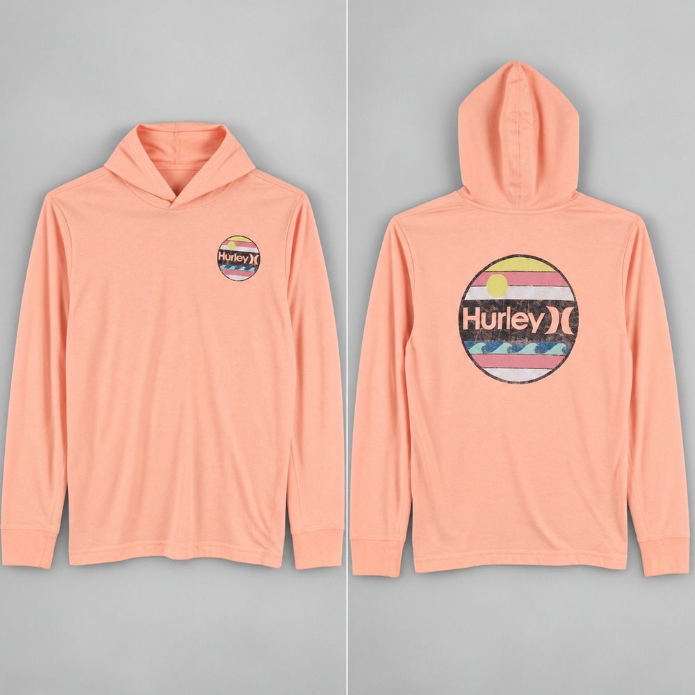 Hurley Kids Boys Peach Orange Long Sleeve Graphic Hoodie Size L 12-13 Yrs